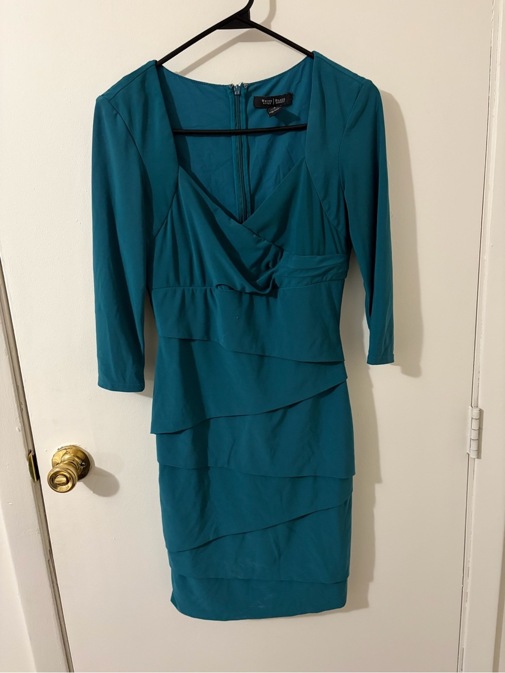 White House Black Market  Teal Long-Sleeve Tiered Sheath Dress